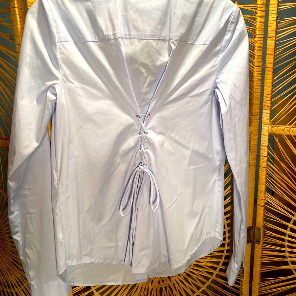 Worth light blue blouse with lace up back